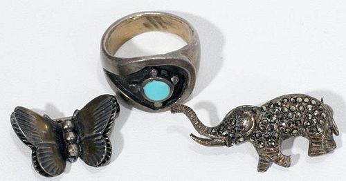 SILVER PINSSILVER & TURQUOISE RING THREE PIECES