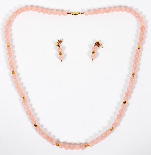 PINK QUARTZ BEADS & EARRINGS 14KT GOLD SPACERS