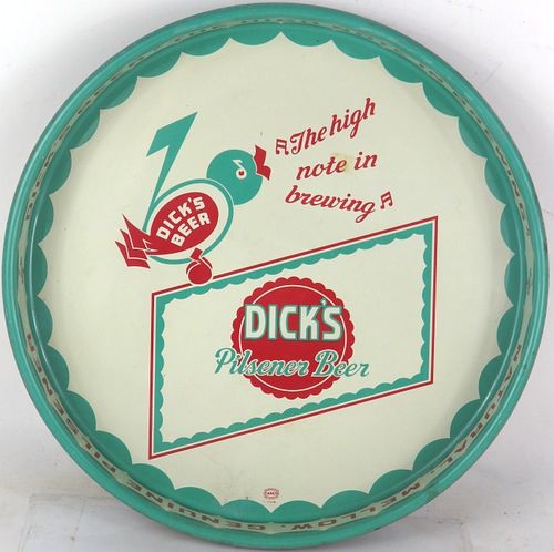 1949 Dick's Pilsener Beer 13 inch tray Quincy Illinois