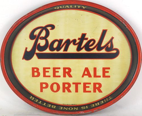 1940 Bartels Beer/Ale/Porter 16½ x 13½ inch oval tray Wilkes-Barre Pennsylvania