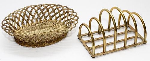 BRASS BASKET AND LETTER HOLDER 2 PIECES