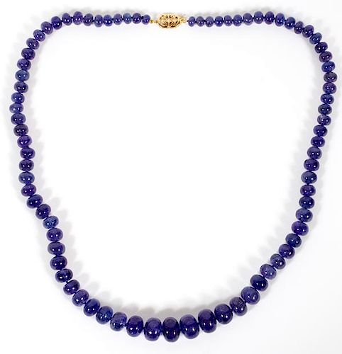 500CT NATURAL TANZANITE BEAD AND 14KT GOLD NECKLACE