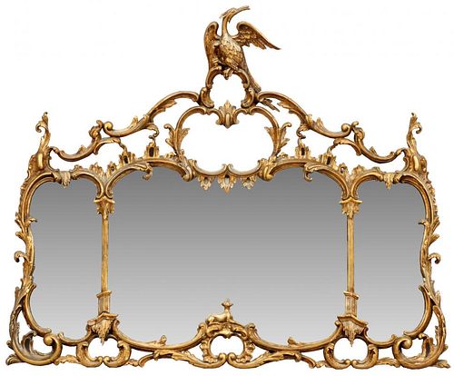 CHINESE CHIPPENDALE PERIOD CARVED GILT WOOD MIRROR