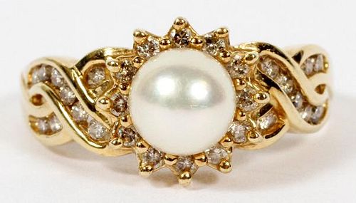 7MM SILVER PEARL W/ DIAMONDS SET IN 14KT GOLD RING