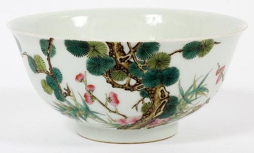 CHINESE FLORAL ON WHITE PORCELAIN OPEN BOWL