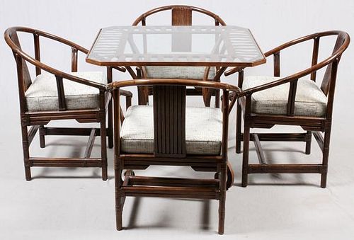 FICKS REED RATTAN BAMBOO DINING CHAIRS & TABLE