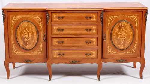 FRENCH STYLE MARQUETRY INLAID MAHOGANY BUFFET