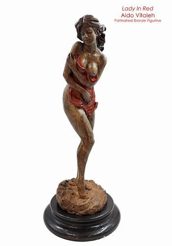 Lady In Red, An Aldo Vitaleh Signed Original Patinated Bronze Figurine