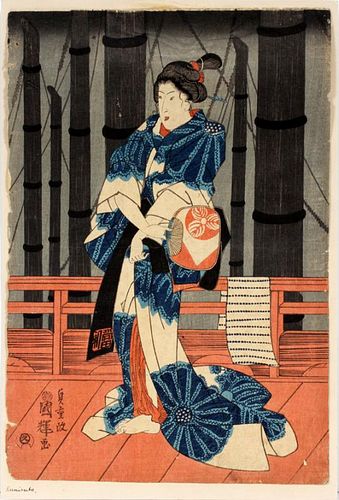JAPANESE WOODBLOCK PRINT OF BIJIN 19TH C.