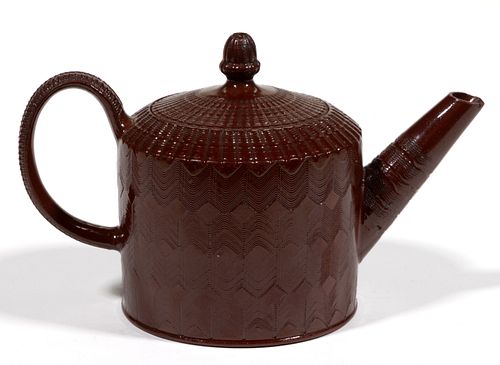 ENGLISH REFINED REDWARE ENGINE-TURNED TEAPOT