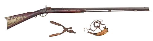 Pennsylvania/Kentucky Percussion Rifle with Powder Horn and Bullet Mold