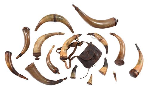 Group of 15 Assorted Powder Horns