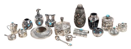 Sixteen Navajo Silver Miniature Vessels