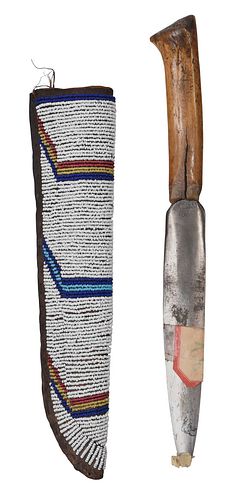 Cheyenne Pictorial Beaded Hide Knife Sheath