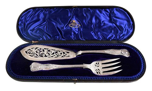 English Silver Fish Serving Set in Case