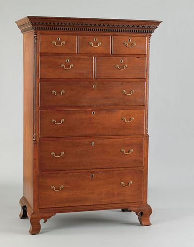 Maryland Chippendale walnut tall chest of drawers,