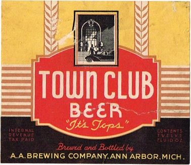 1935 Town Club Beer 12oz Label CS35-23 Ann Arbor