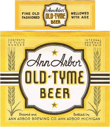 1937 Ann Arbor Old-Tyme Beer 12oz Label CS36-08 Ann Arbor