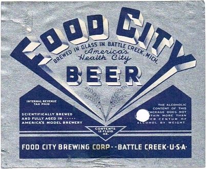 1940 Food City Beer 12oz Label CS37-01 Battle Creek