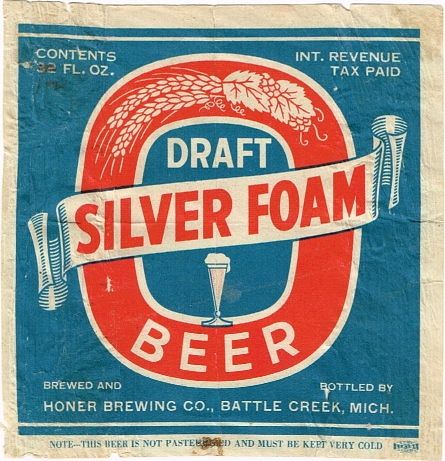 1939 Silver Foam Draft Beer 12oz Label CS37-10 Battle Creek