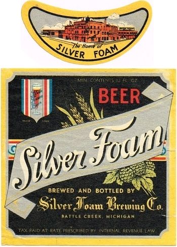 1934 Silver Foam Beer 12oz Label CS37-07V Battle Creek