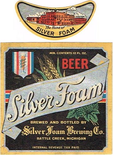 1935 Silver Foam Beer 12oz Label CS37-07 Battle Creek