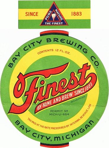 1933 Finest Beer 12oz Label CS38-03 Bay City