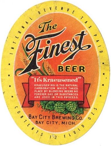 1939 The Finest Beer 12oz Label CS38-04V Bay City