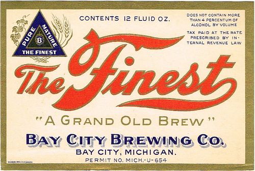 1933 The Finest Beer 12oz Label CS37-25 Bay City