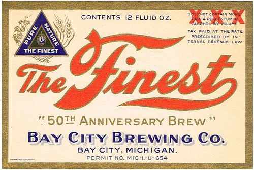 1933 The Finest Beer 12oz Label CS38-01 Bay City