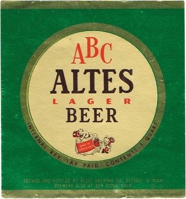 1949 Altes Lager Beer 32oz One Quart Label CS40-05 Detroit