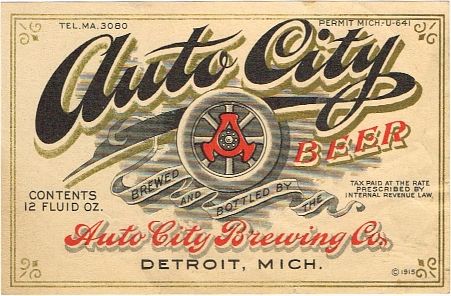 1933 Auto City Beer 12oz Label CS40-19 Detroit