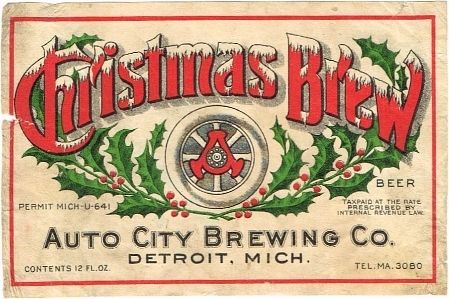 1933 Christmas Brew Beer 12oz Label CS40-21 Detroit