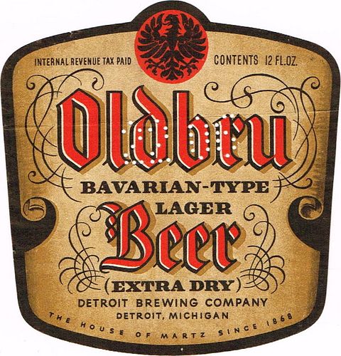 1937 Oldbru Bavarian Type Lager Beer (108mm) 12oz Label CS41-24 Detroit