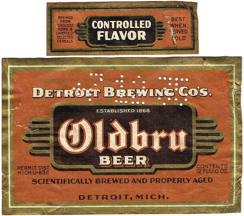 1933 Oldbru Beer 12oz Label CS41-21V1 Detroit
