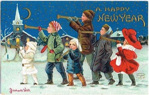 1909 Children Blowing Horns Post Card Detroit