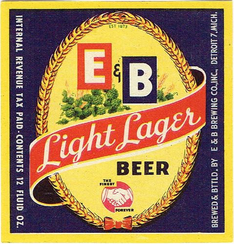 1946 E & B Light Lager Beer 12oz Label CS43-10 Detroit