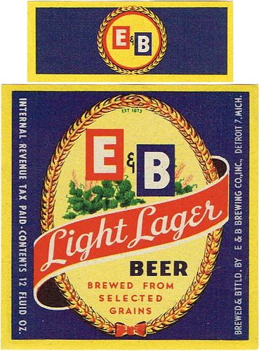 1944 E & B Light Lager Beer 12oz Label CS43-09 Detroit