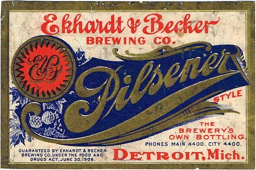 1906 Pilsener Style Beer No Ref. Label CS42-12 Detroit