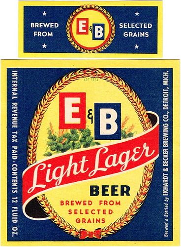 1943 E & B Light Lager Beer 12oz Label CS43-07 Detroit