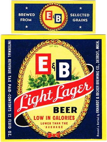 1943 E & B Light Lager Beer 12oz Label CS43-06 Detroit