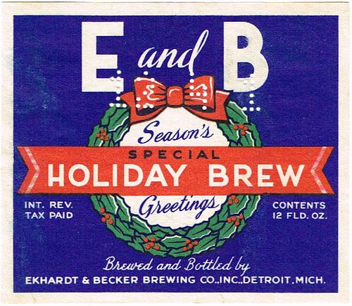 1938 E and B Holiday Brew 12oz Label CS42-22 Detroit