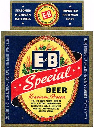 1940 E and B Special Beer 12oz Label CS43-04 Detroit