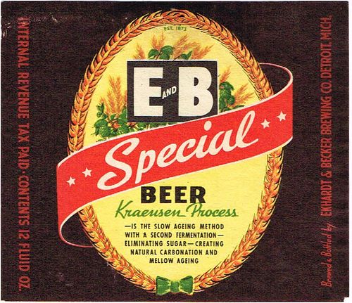 1938 E and B Special Beer (81mm) 12oz Label CS43-02 Detroit