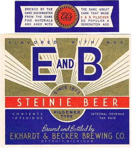 1939 E and B Steinie Beer 12oz Label CS42-18 Detroit