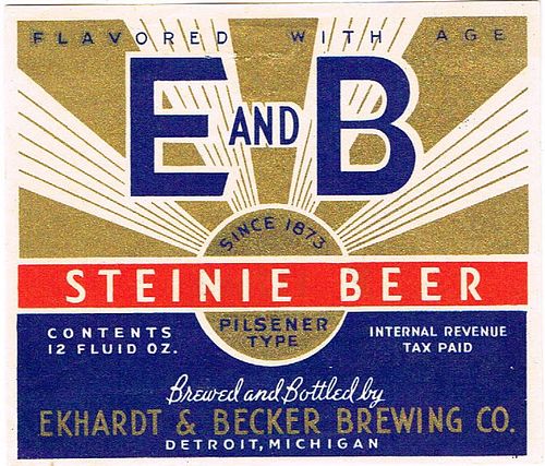 1939 E and B Steinie Beer 12oz Label CS42-18v Detroit