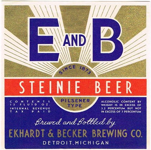 1939 E and B Steinie Beer 12oz Label CS42-18v2 Detroit