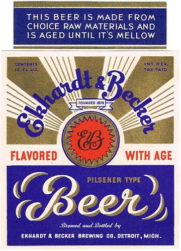 1938 Ekhardt & Becker Beer 12oz Label CS42-21 Detroit