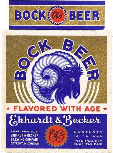 1936 Ekhardt & Becker Bock Beer 12oz Label CS42-24 Detroit