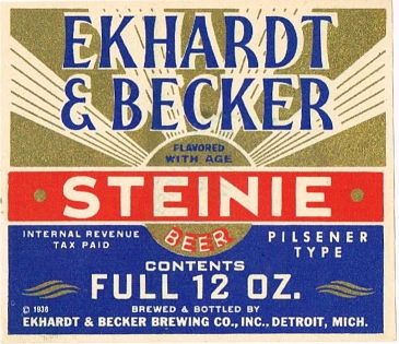 1936 Ekhardt & Becker Steinie Beer 12oz Label CS42-15v2 Detroit